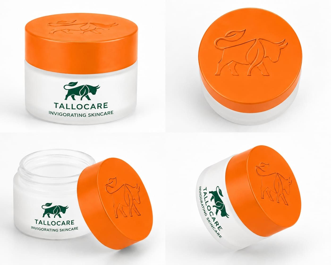 TalloCare frosted jar views with orange lid